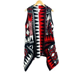 PRONTO Geometric Knit Sleeveless Waterfall Draped Open Cardigan MEDIUM